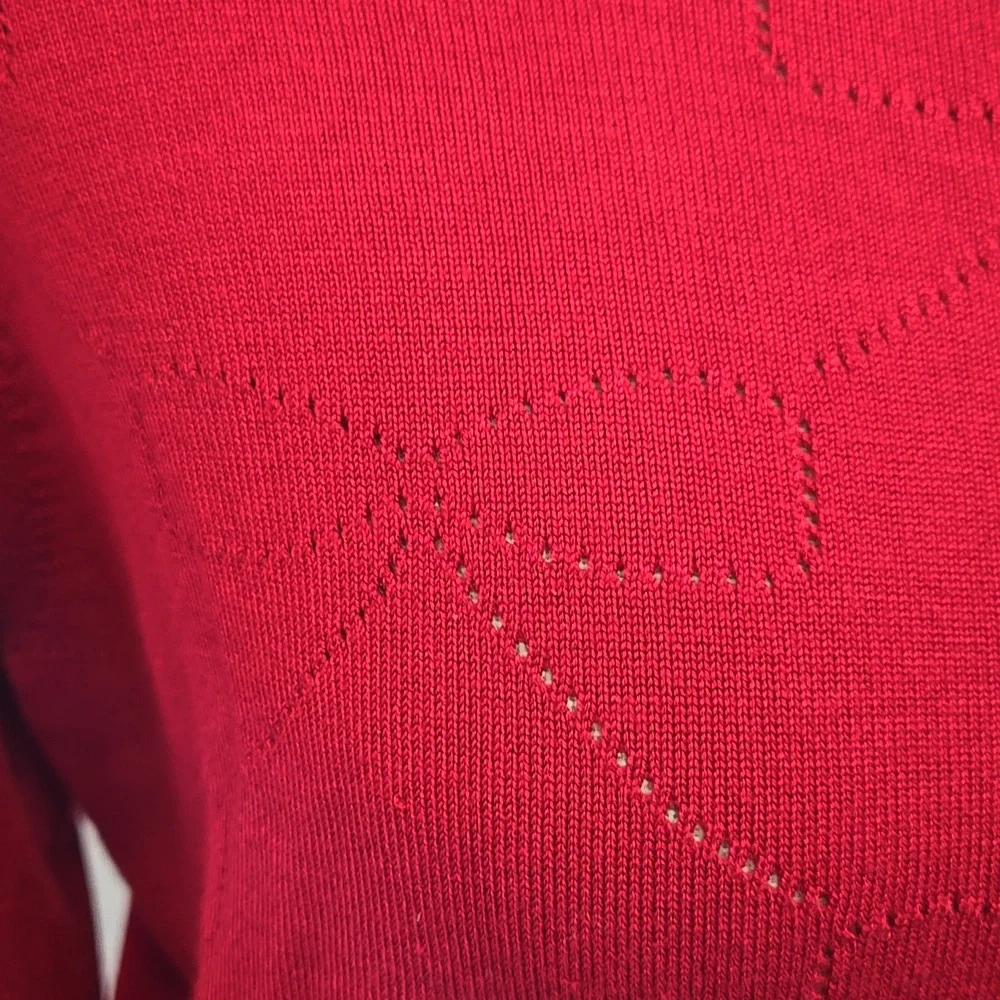 Adrianna Papell Haute Red Pullover Sweater silver bow buttons crewneck  MED NEW…